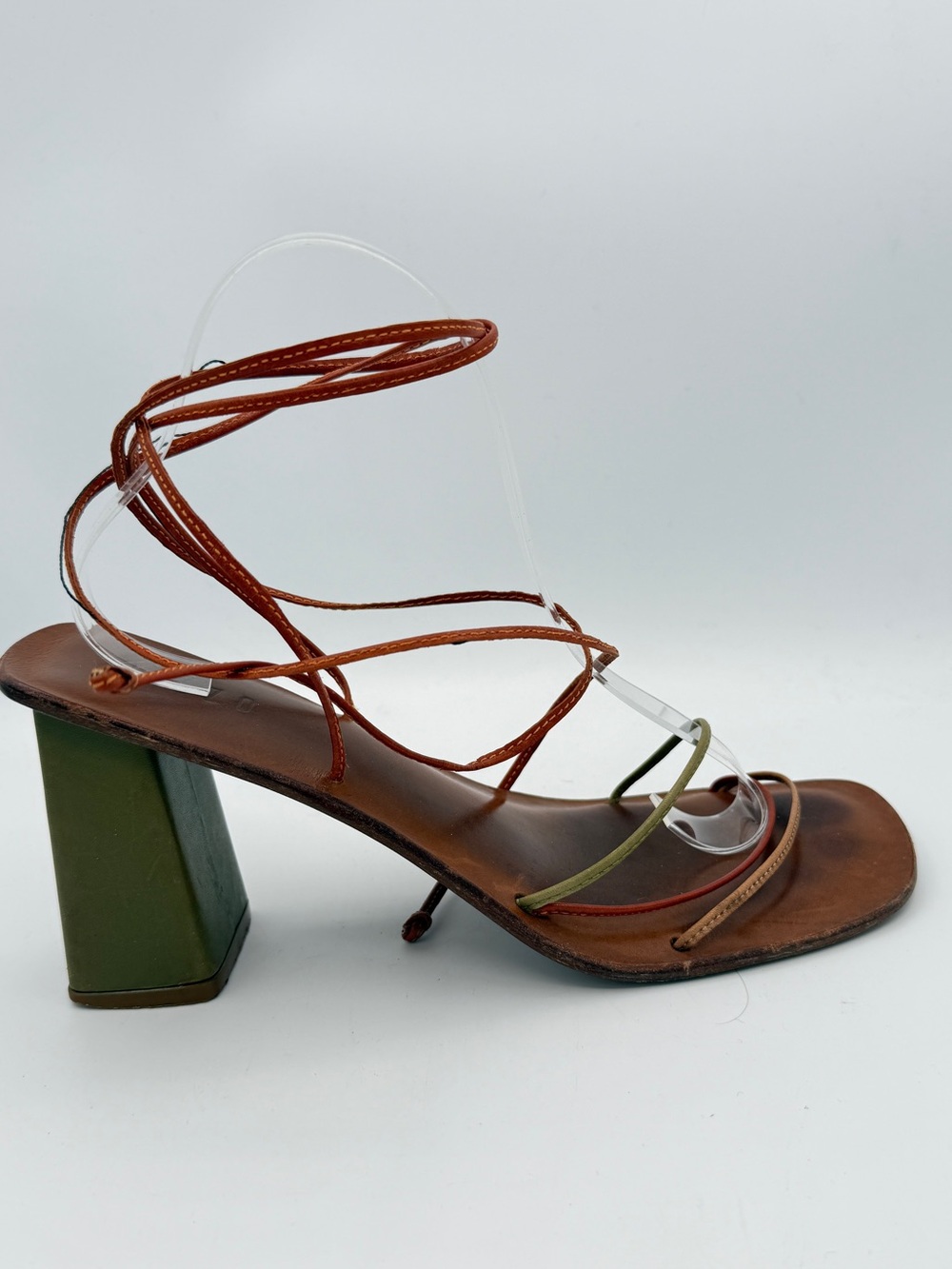 PAZZO Leather Strappy Wrap Sandals  Block Heel Sculptural Block Heel 8.5